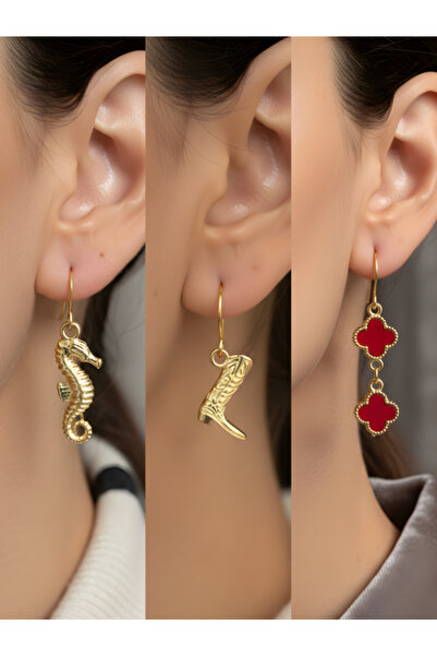 TURBİJ طقم أقراط نسائية مكون من 3 قطع مع رمزات عصرية