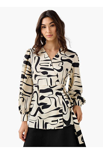 Iconic Regular Fit Wrap Top with Abstract Print