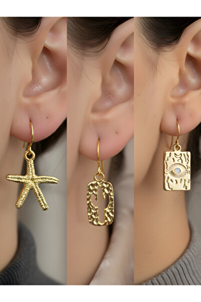 TURBİJ طقم أقراط نسائية مكون من 3 قطع مع رمزات عصرية