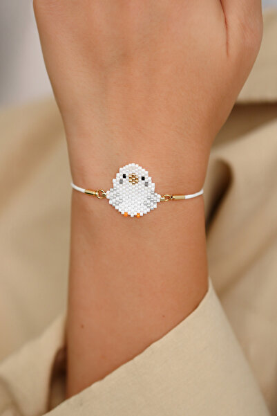 Kübüşün Atölyesi Ka-011 Miyuki Lovebird Bracelet - Handmade - Chubby White