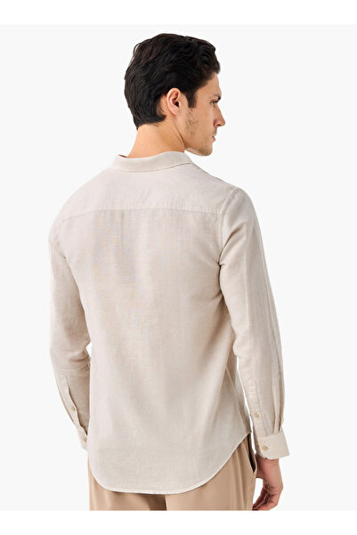 FAV Regular Fit Houndstooth Textured Linen Blend Shirt with Collar