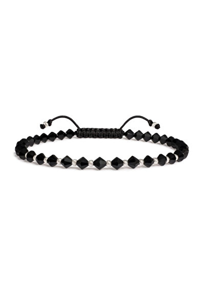 HANNY Adjustable bracelet with faceted black glass crystals and 925 Silver beads
