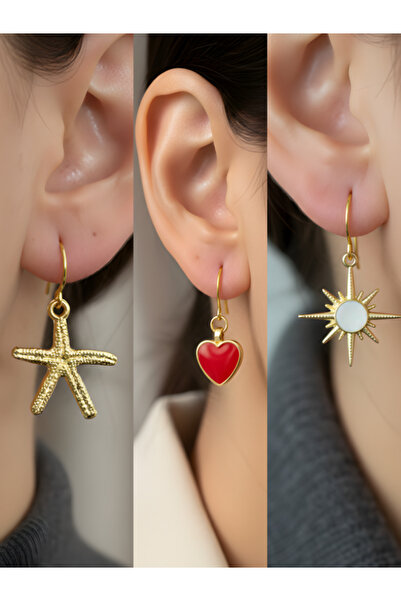 TURBİJ طقم أقراط نسائية مكون من 3 قطع مع رمزات عصرية