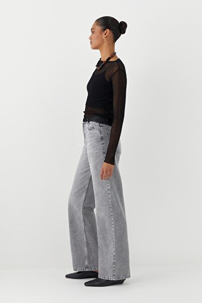 MARKALİSTE Ημιδιαφανές μακρυμάνικο μπλουζάκι κοτλέ μαύρο