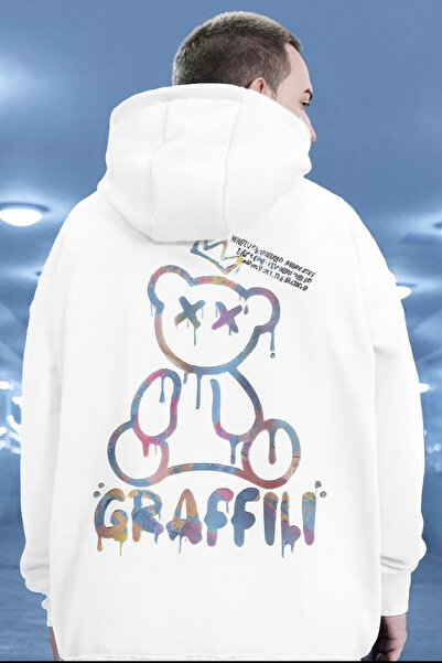 CLASSY.MODA Hanorac „Bărbați supradimensionat cu glugă Graffiti colorat Urs c...