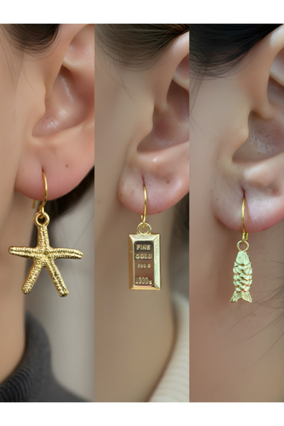 TURBİJ طقم أقراط نسائية مكون من 3 قطع مع رمزات عصرية