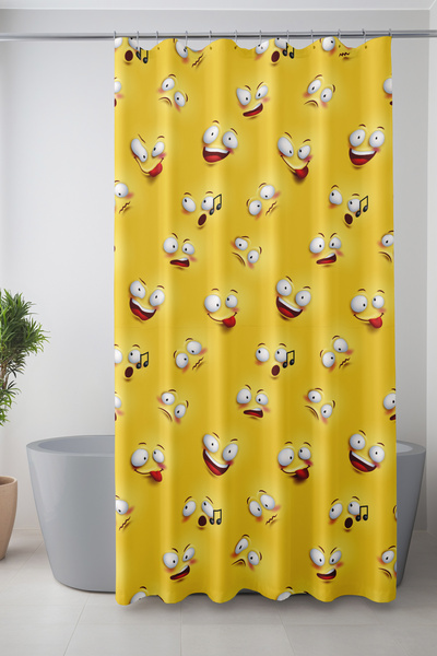 Moud's ستارة حمام، ستارة دش بنمط إيموجي أصفر، ستارة حوض استحمام، مع حلقة هدية...