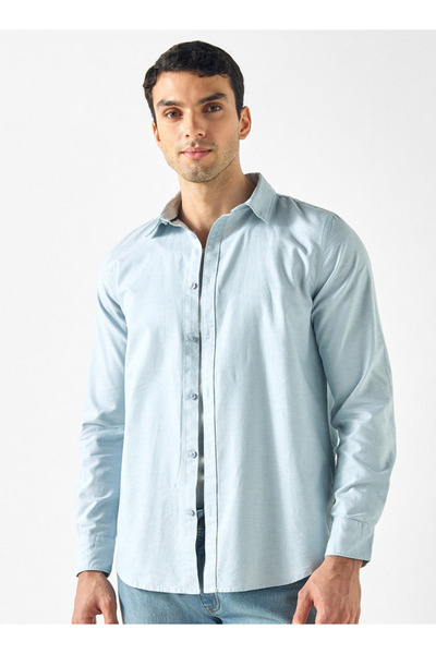 FAV قميص قصة ضيقة مع ياقة وأكمام طويلة