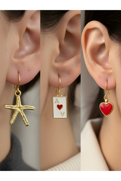 TURBİJ طقم أقراط نسائية مكون من 3 قطع مع رمزات عصرية