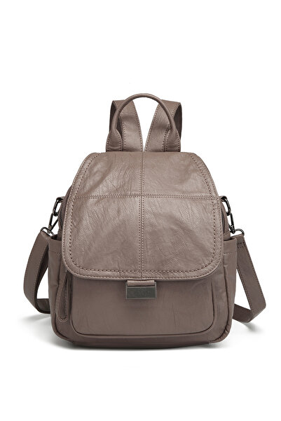 Hüvendo حقيبة ظهر نسائية متوسطة الحجم من برشلونة بتفاصيل متعددة الجيوب، لون ا...