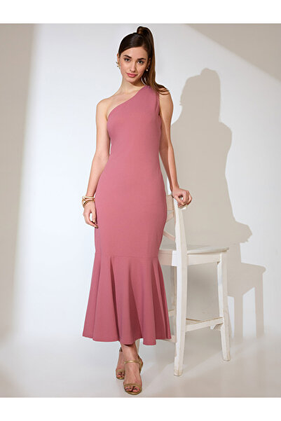 Globus By Styli Women Pink One Shoulder Flared Hem Maxi Dress