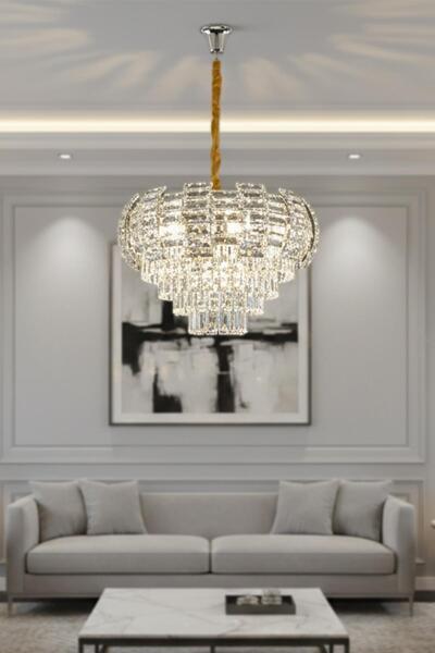 Ünal Aydınlatma Billur Krom 50 cm Kristal Taşlı Modern Avize – Salon ve Oturm...