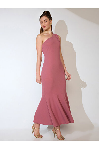 Globus By Styli Women Pink One Shoulder Flared Hem Maxi Dress