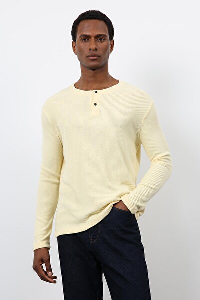Antioch Yellow Corded Fabric Button Collar T-Shirt