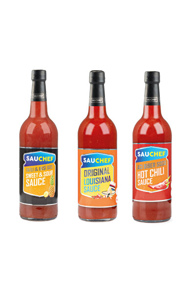 SAUCHEF 3’lü Sos Seti – Tatlı & Ekşi, Acı Biber, Louisiana Sauce Cam 840g X 3...