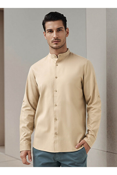 FAV Regular Fit Textured Shirt with Mandarin Collar