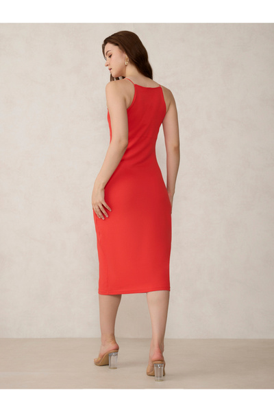 Outzidr By Styli Red Sleeveless Bodycon Midi Dress