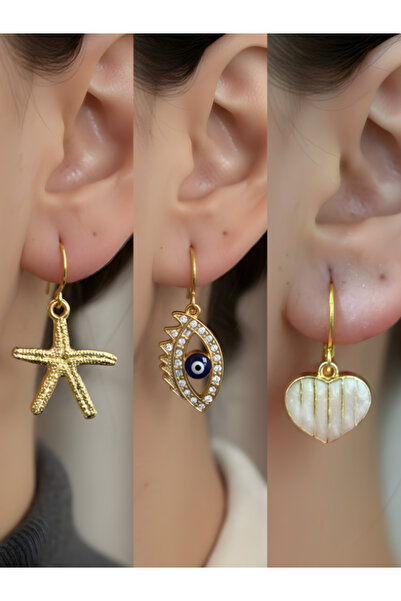 TURBİJ طقم أقراط نسائية مكون من 3 قطع مع رمزات عصرية