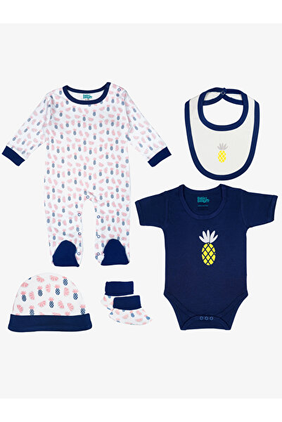 Babies Basic By Styli 5-Piece 100% Cotton Bib, Romper, Mittens, Cap and Sleepsuit Set