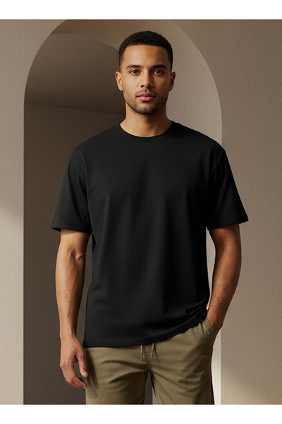 FAV Men Relaxed Fit Crew Neck Short Sleeve Drop Shoulder T-shirt
