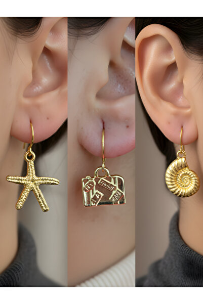 TURBİJ طقم أقراط نسائية مكون من 3 قطع مع رمزات عصرية