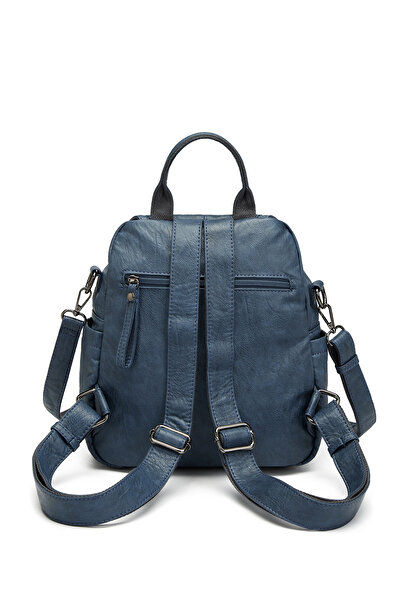 Hüvendo Barcelona Multi-Pocket Cover Detailed Casual Medium Size Women's Backpack Navy Blue