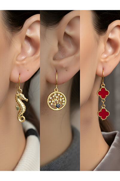 TURBİJ طقم أقراط نسائية مكون من 3 قطع مع رمزات عصرية