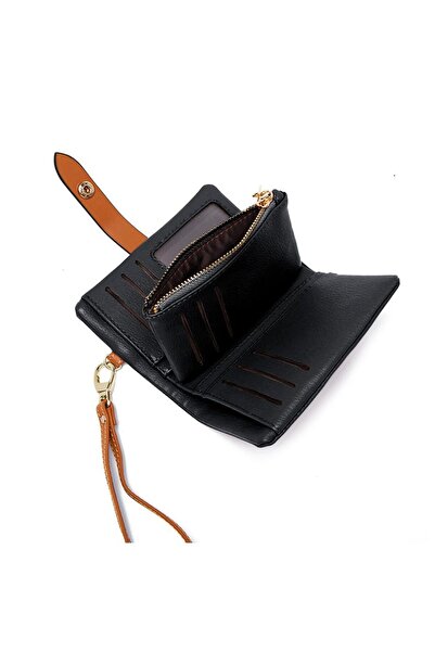 rinkadoll Minimalist Zippered Wallet Black Tan Detailed Wallet