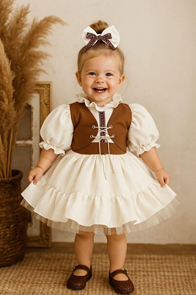 Hobidik Baby Crepe Fabric Vest Set Vintage Birthday Dress