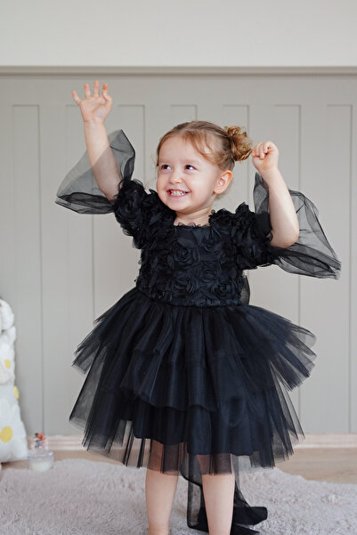 ALYRA Βρεφικό φόρεμα με μακρυμάνικο φιόγκο και τριαντάφυλλο Tutu για πάρτι γενεθλίων Γάμος Ειδική ημέρα Βραδινό φόρεμα Παιδικό φόρεμα