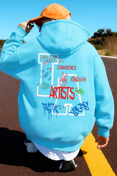 CLASSY.MODA “Hanorac negru pentru bărbați cu glugă – Graffiti colorat „Artist...