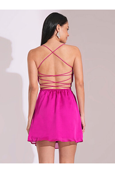 Globus By Styli Fuchsia Cowl Neck Strappy Backless Mini Dress
