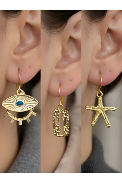 TURBİJ طقم أقراط نسائية مكون من 3 قطع مع رمزات عصرية