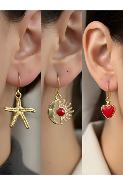 TURBİJ طقم أقراط نسائية مكون من 3 قطع مع رمزات عصرية