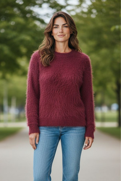 OEM Women's fluffy burgundy red sweater