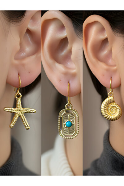 TURBİJ طقم أقراط نسائية مكون من 3 قطع مع رمزات عصرية