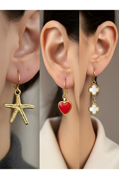 TURBİJ طقم أقراط نسائية مكون من 3 قطع مع رمزات عصرية