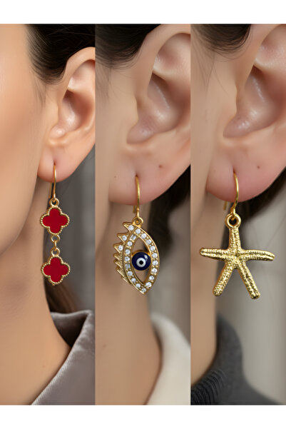 TURBİJ طقم أقراط نسائية مكون من 3 قطع مع رمزات عصرية