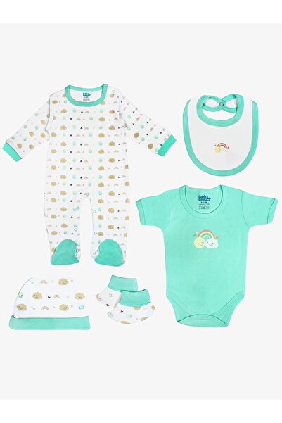 Babies Basic By Styli 5-Piece 100% Cotton Bib, Romper, Mittens, Cap and Sleepsuit Set