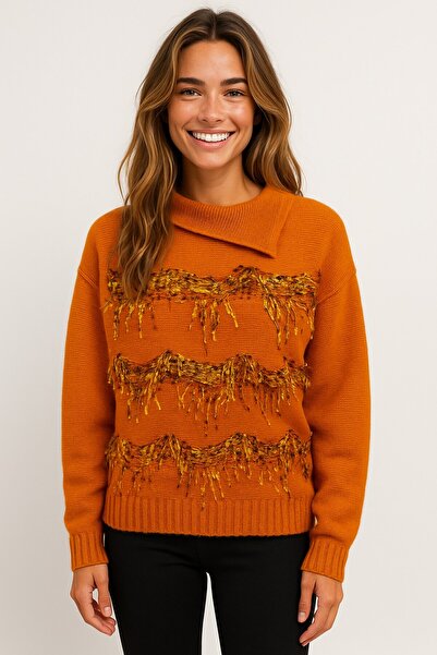 Okçu Triko Püskül Detaylı Triko-25K43853-ORANGE-37