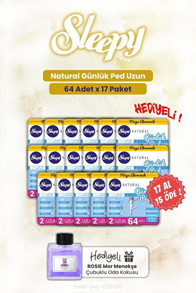 Sleepy فوط صحية يومية، اشترِ 17 واحصل على 15 مجانًا، طبيعي طويل الأمد 64 قطعة وعطر غرفة روزي