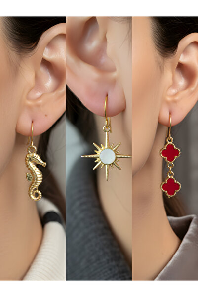 TURBİJ طقم أقراط نسائية مكون من 3 قطع مع رمزات عصرية