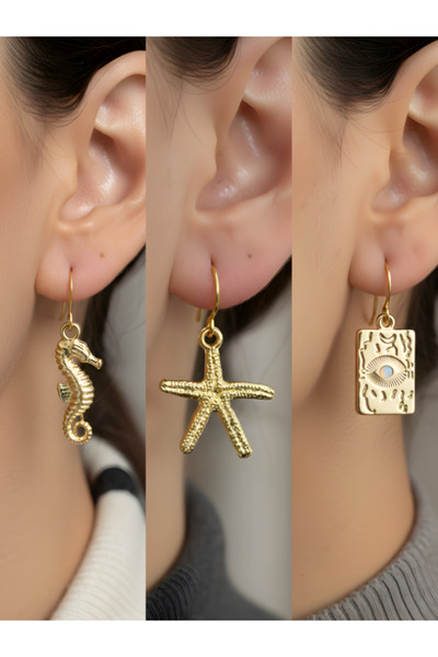 TURBİJ طقم أقراط نسائية مكون من 3 قطع مع رمزات عصرية