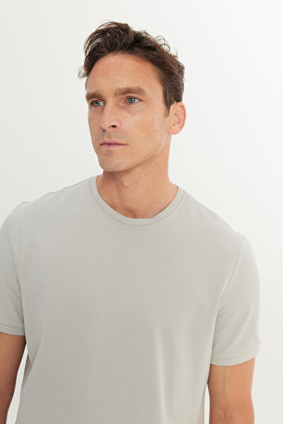 ALTINYILDIZ CLASSICS Men's Gray 100% Cotton Slim Fit Slim Fit Crew Neck T-Shirt