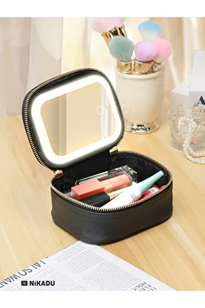 Nikadu Led Işıklı Aynalı Makyaj Çantası Small Siyah