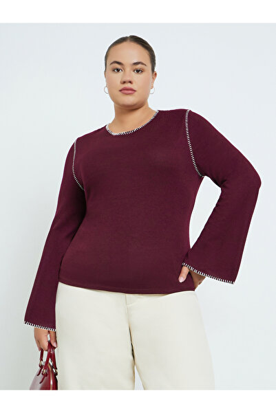 Styli Plus Size Knit Top with Contrast Stitching