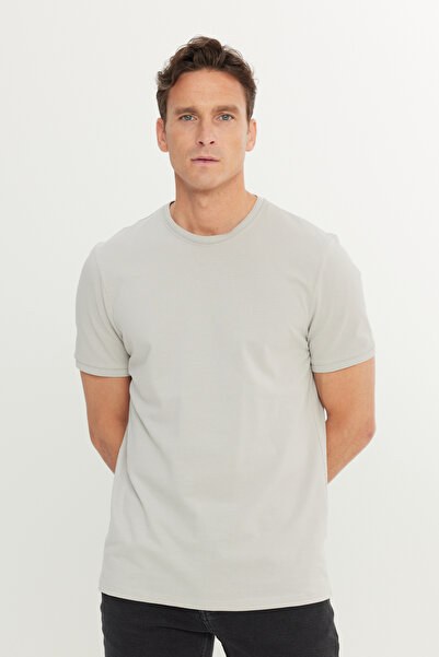 ALTINYILDIZ CLASSICS Men's Gray 100% Cotton Slim Fit Slim Fit Crew Neck T-Shirt