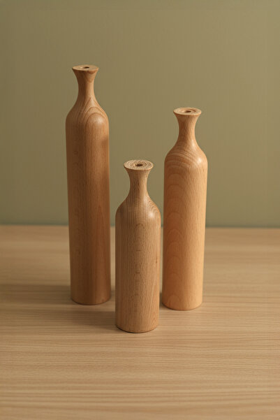 HAMUR Wooden Set of 3 Decorative Vases Modern Minimalist Rustic Living Room Office Home Decor Flower Holder Ovida