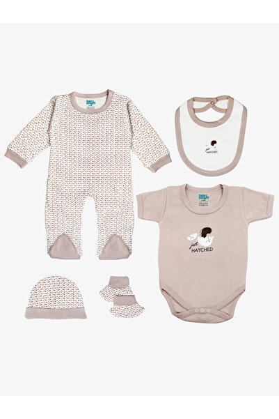 Babies Basic By Styli 5-Piece 100% Cotton Bib, Romper, Mittens, Cap and Sleepsuit Set