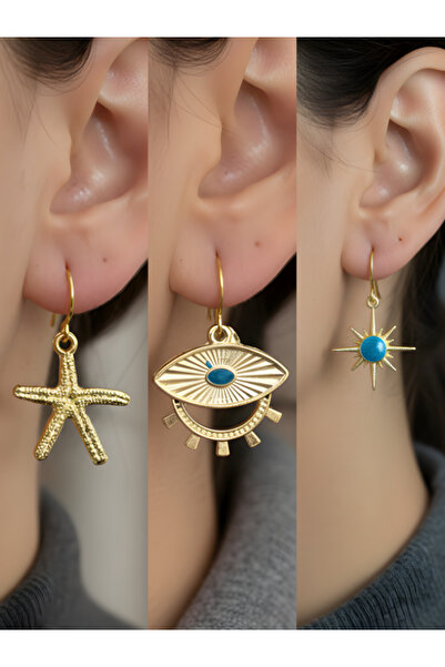 TURBİJ طقم أقراط نسائية مكون من 3 قطع مع رمزات عصرية